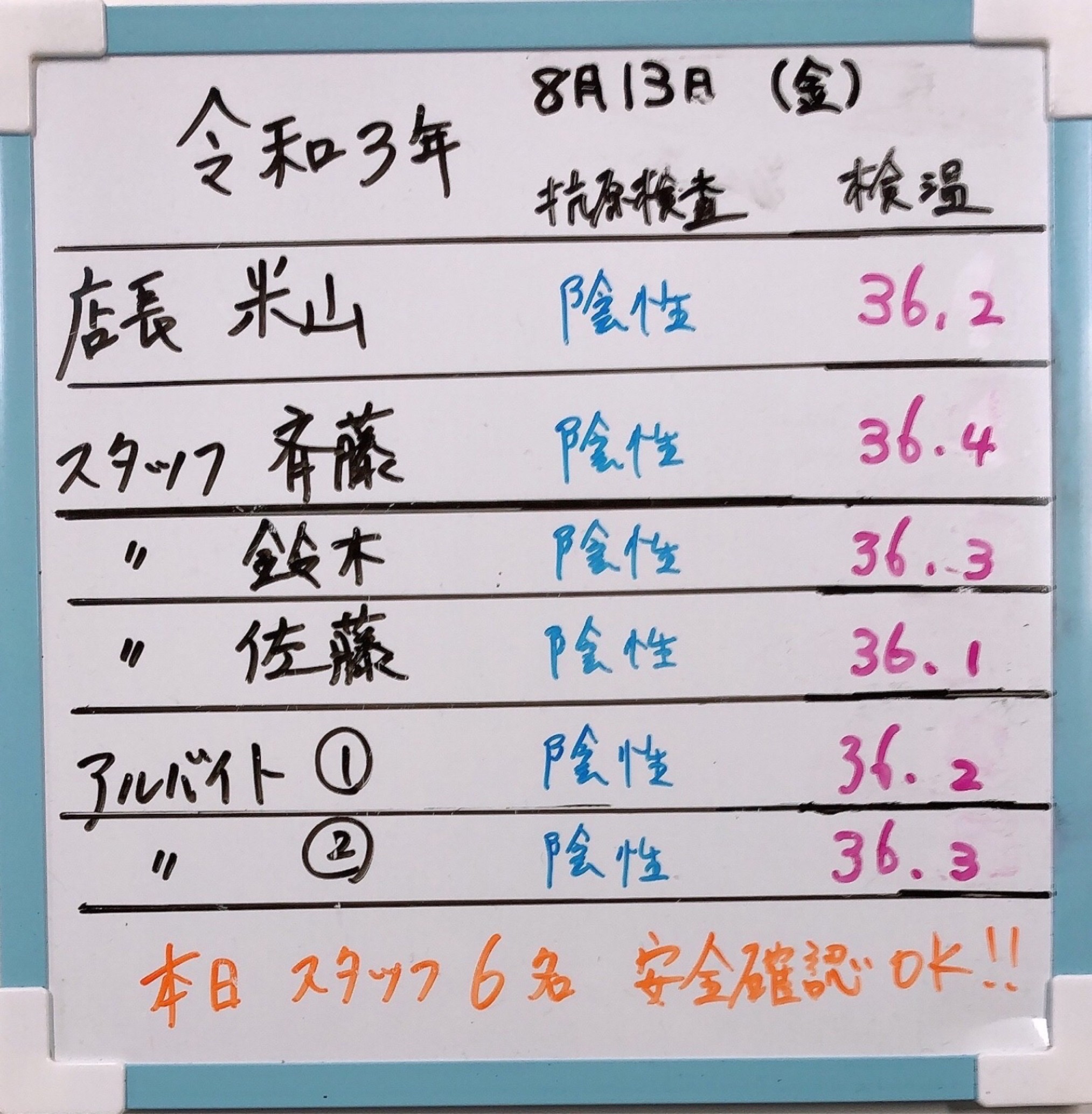 本日の検温!!