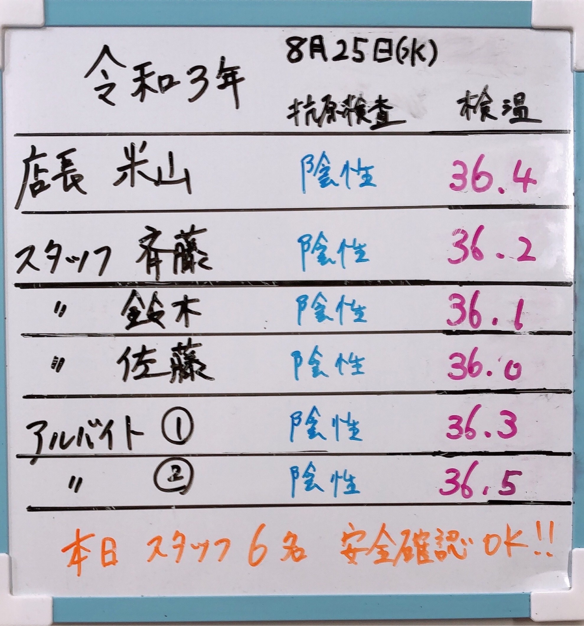 本日の検温!!