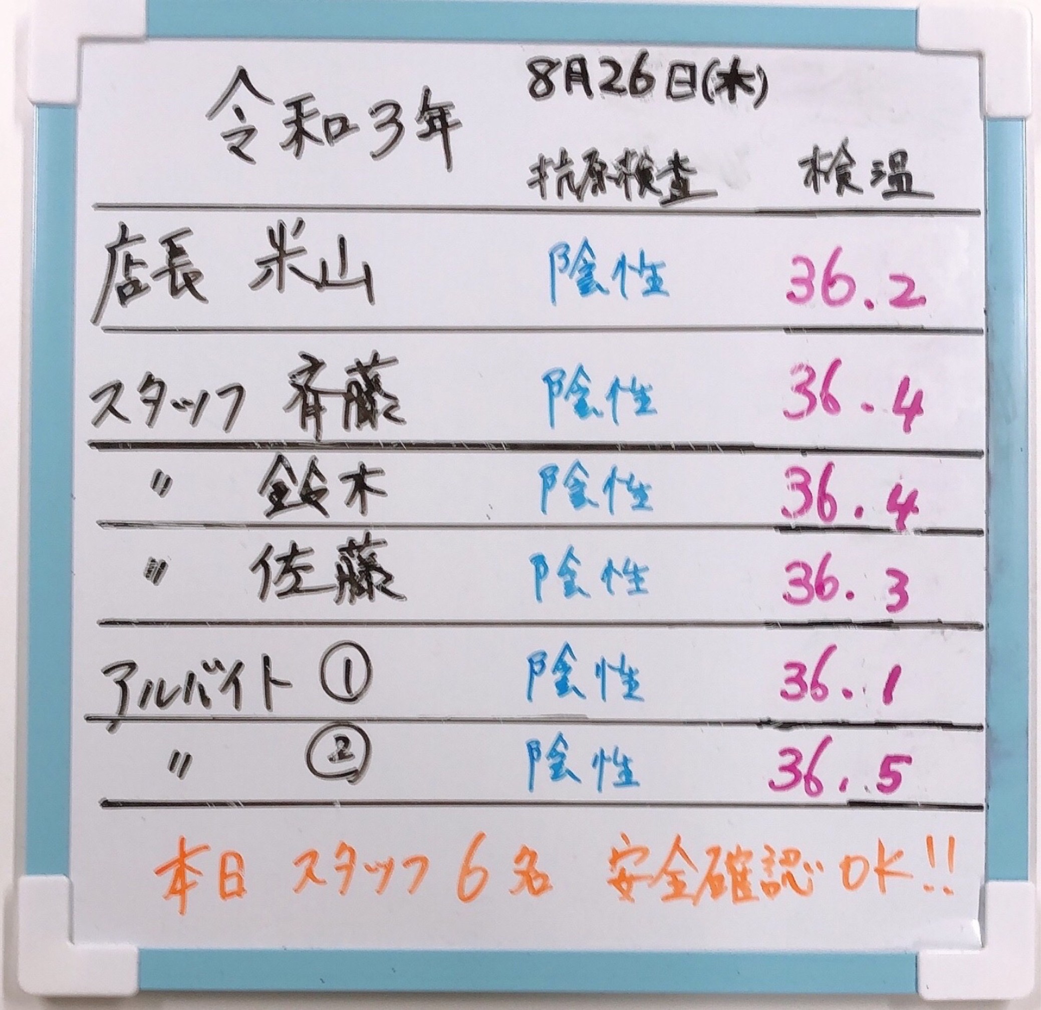 本日の検温!!